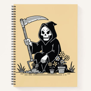 Sensenmann beim Gärtnern von Blumen Notizbuch