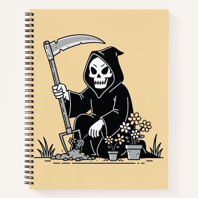 Sensenmann beim Gärtnern von Blumen Notizbuch (Vorderseite)