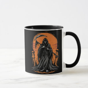 Sensenmann-Cartoon auf einem Friedhof bei Sonnenun Tasse