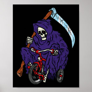 Sensenmann fährt Fahrrad Halloween Grusel Skelett Poster