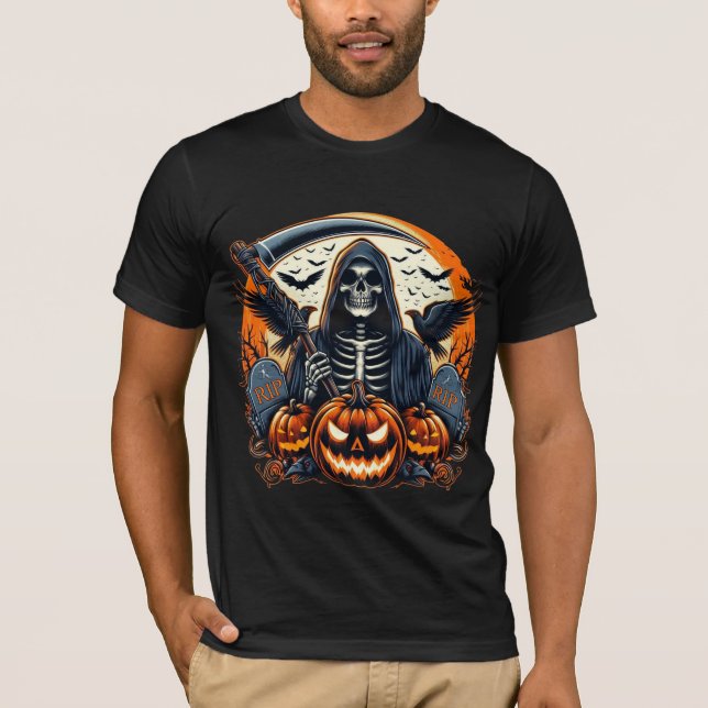 Sensenmann-Friedhof Gruselpumpkins Halloween T-Shirt (Vorderseite)