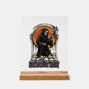 Sensenmann Halloween Vintage Gravur Weißes T-Shirt Acrylschild