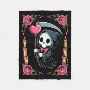Sensenmann-Herz-Ballon-Rose-Kerze Gruselig Goth Fleecedecke