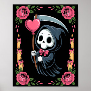Sensenmann-Herz-Ballon-Rosenkerze Grusel-Goth Poster