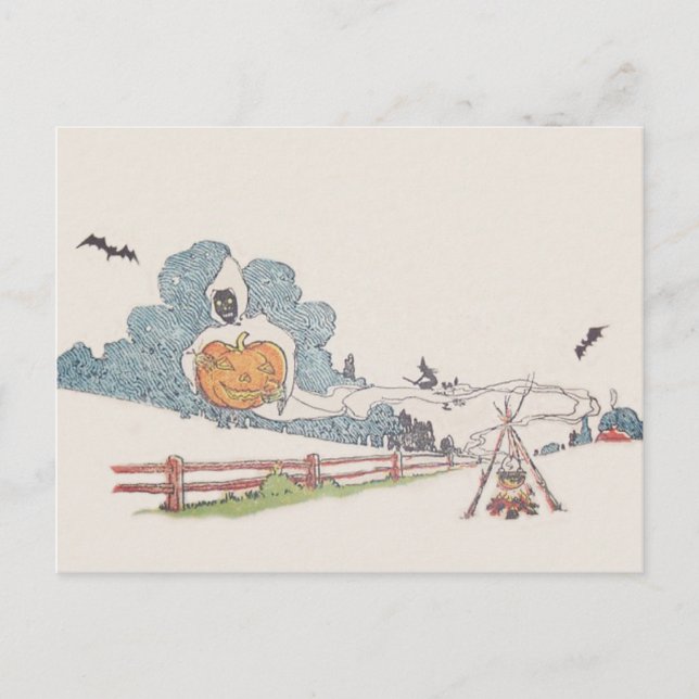 Sensenmann Jack O' Lantern Fledermaus Lagerfeuer Postkarte (Vorderseite)