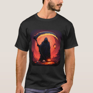 Sensenmann mit Halloween-Kürbis und Vollmond T-Shirt