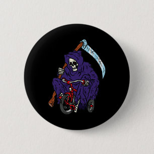 Sensenmann Reiten Fahrrad Halloween Spooky Skeleto Button