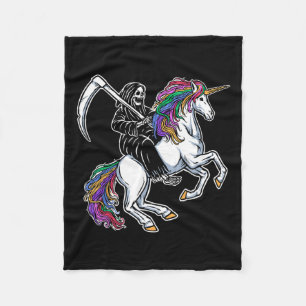 Sensenmann reitet Einhorn Regenbogen Skelett Hallo Fleecedecke