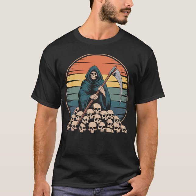 Sensenmann Retro Halloween Shirt (Vorderseite)