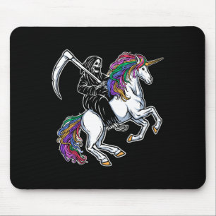 Sensenmann Riding Unicorn Regenbogen Skelett Hallo Mousepad