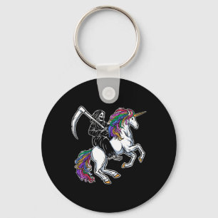 Sensenmann Riding Unicorn Regenbogen Skelett Hallo Schlüsselanhänger