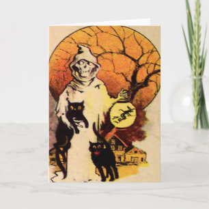 Sensenmann Schwarze Katze (Vintage-Halloweenkarte) Karte