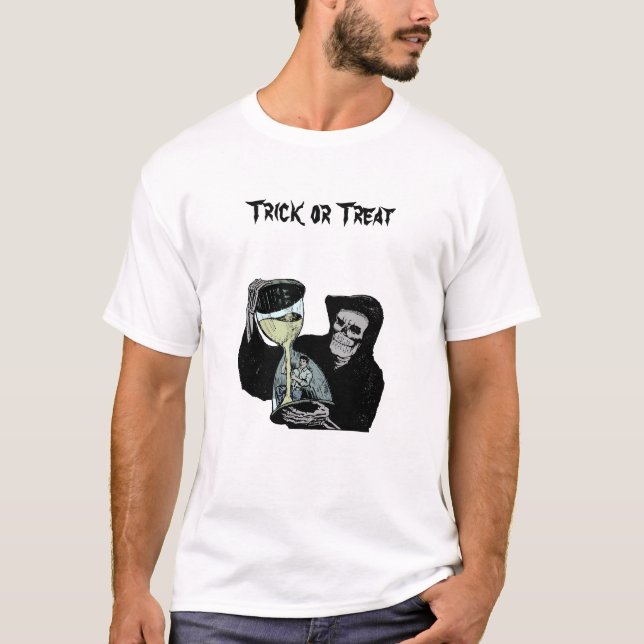 Sensenmann Trick oder Treat Halloween T-Shirt (Vorderseite)