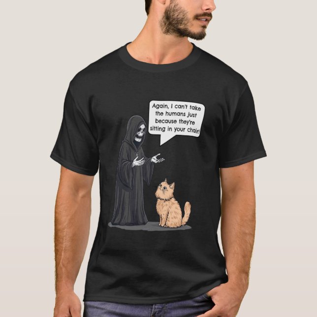 Sensenmann vs. Katze Lustiger Kätzchen-Witz T-Shirt (Vorderseite)