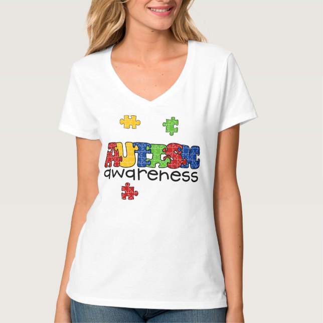 Sensibilisierung für Autismus V-Neck T-Shirt (Vorderseite)