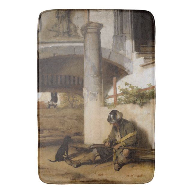 Sentry Guarding a Gate with his Pet Hund Badematte (Vorderseite Vertikal)