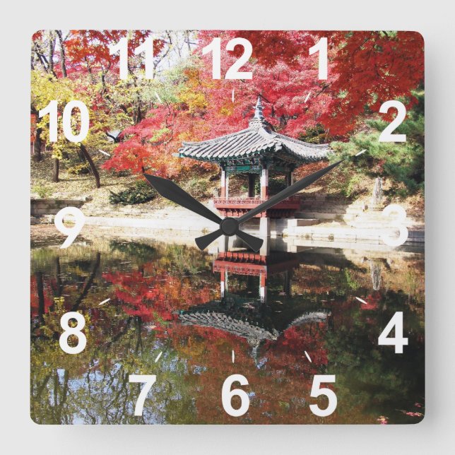 Seoul-Herbst-Japaner-Garten Quadratische Wanduhr (Vorderseite)