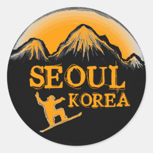 Seoul Korea Orange Snowboardaufkleber Runder Aufkleber