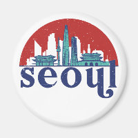 Seoul Korea Retro Sun City Skyline City Art