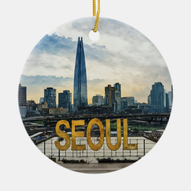 Seoul Korea Watercolor Keramik Ornament (Vorne)