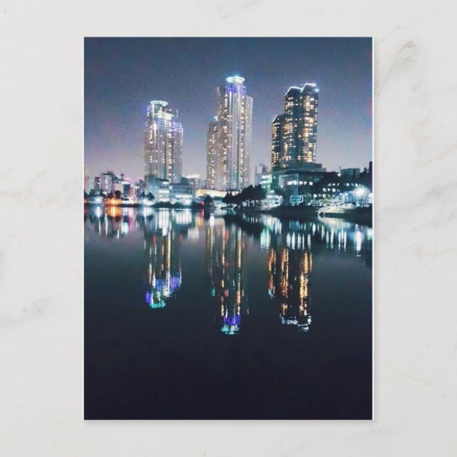 Seoul nachts über dem Fluss Postkarte (Vorderseite)