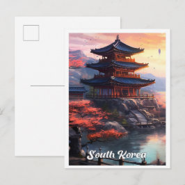 Seoul South Korea Art Vintage Travel Illustration Postkarte