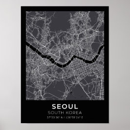 Seoul South Korea Black City Map Poster