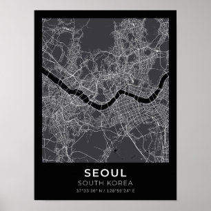 Seoul South Korea Black City Map Poster