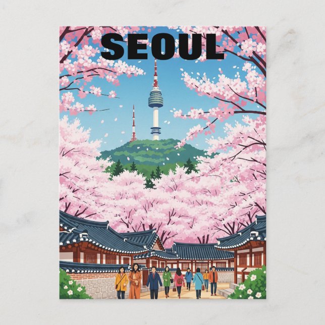 Seoul South Korea Cherry Blüten Postkarte (Vorderseite)
