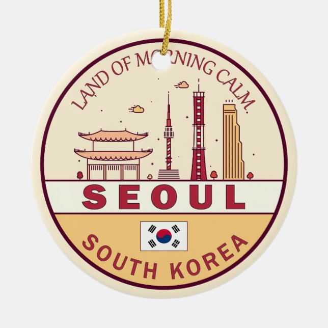 Seoul South Korea City Skyline Emblem Keramik Ornament (Vorne)
