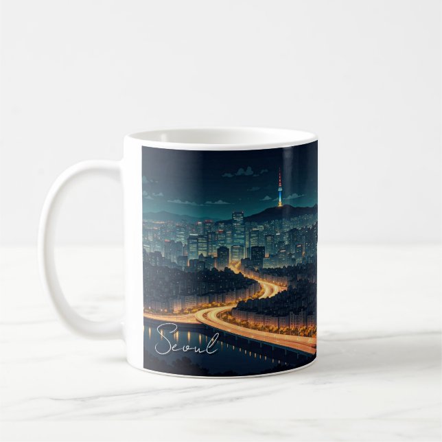 Seoul South Korea Night View Kaffeetasse (Links)