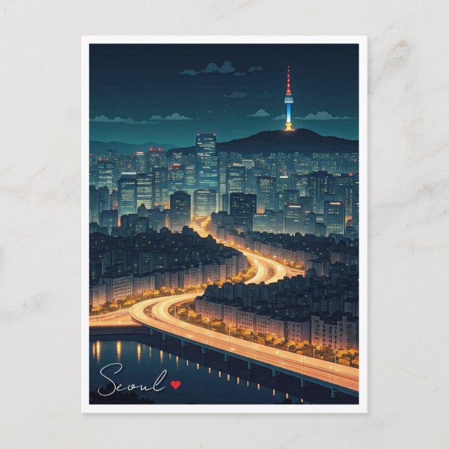 Seoul South Korea Night View Postkarte (Vorderseite)