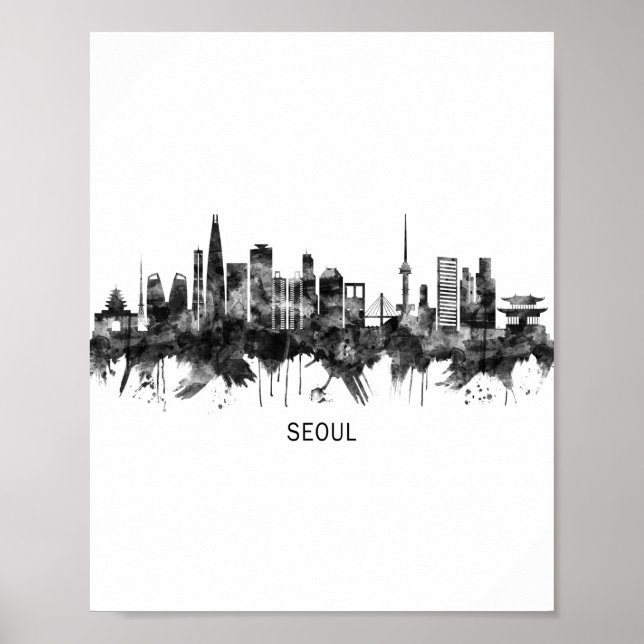 Seoul South Korea Skyline BW Poster (Vorne)