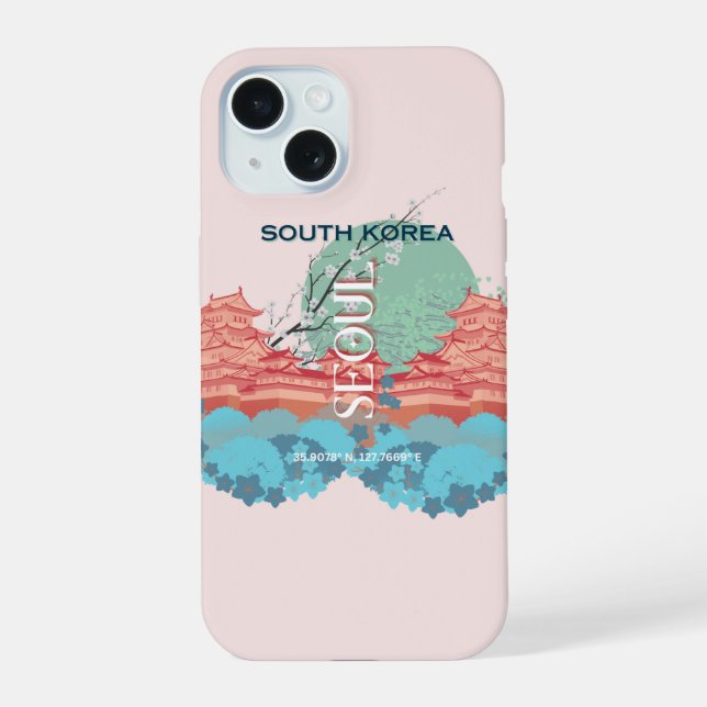Seoul South Korea Travel Art iPhone 15 Hülle (Rückseite)