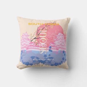 Seoul South Korea Travel Art, Pastel Kissen