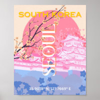Seoul South Korea Travel Art, Pastel