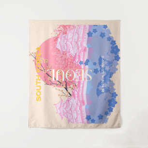 Seoul South Korea Travel Art, Pastel Wandteppich