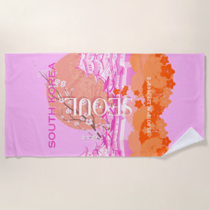 Seoul South Korea Travel Art, Pink Strandtuch
