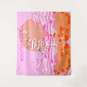 Seoul South Korea Travel Art, Pink Wandteppich