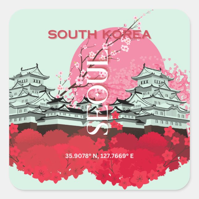 Seoul South Korea Travel Art Quadratischer Aufkleber (Vorderseite)