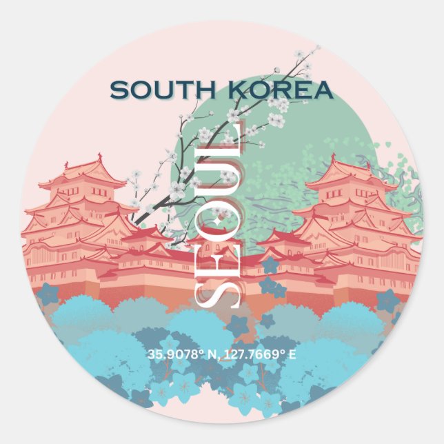 Seoul South Korea Travel Art Runder Aufkleber (Vorderseite)