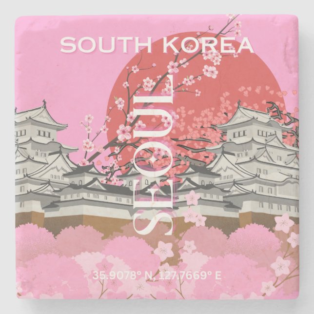 Seoul South Korea Travel Art Steinuntersetzer (Vorderseite)