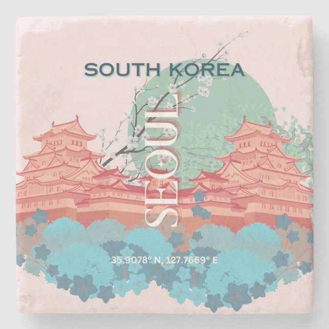 Seoul South Korea Travel Art Steinuntersetzer (Vorderseite)