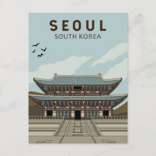 Seoul South Korea Travel Art Vintag Postkarte