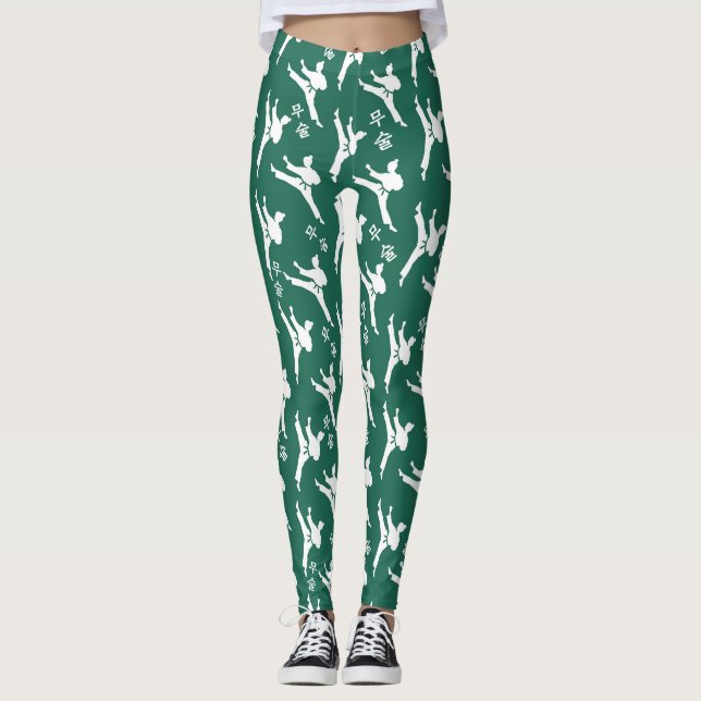 Séoul Spirit Sports Leggings Blanc sur Vert (Devant)