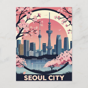 Seoul Stadt  Moderne Skyline Retro Art Südkorea Postkarte