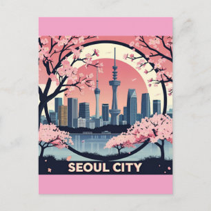 Seoul Stadt Moderne Skyline Retro Art Südkorea Postkarte