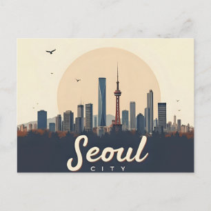 Seoul Stadt  Moderne Skyline Retro Art Südkorea Postkarte