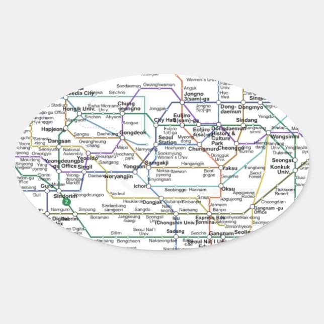 Seoul Subway Map Ovaler Aufkleber (Vorderseite)