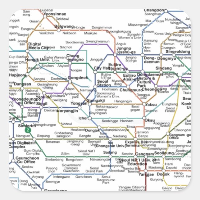 Seoul Subway Map Quadratischer Aufkleber (Vorderseite)